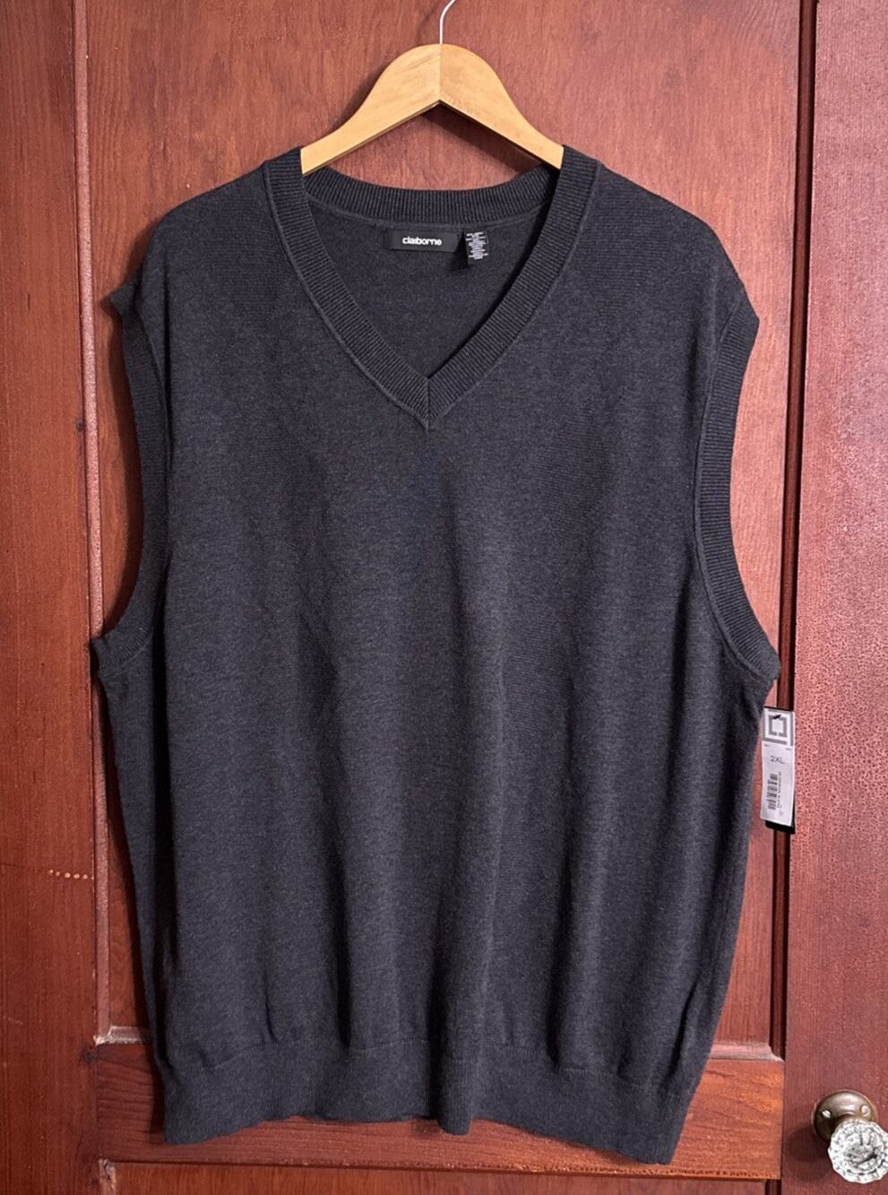 Claiborne Men’s 2XL Charcoal Gray V-Neck Sweater Vest Cotton NWT Big &Tall